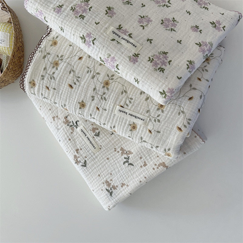 Couverture en Mousseline de Coton à 4 Couches avec Imprimé Floral - bébémerveille